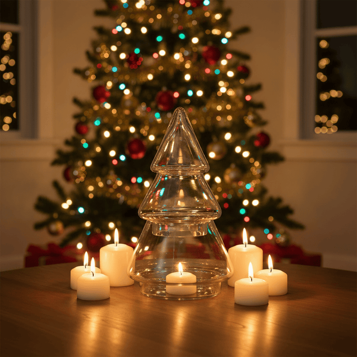 Christmas Tree Shape Tier Glass Storage Jar Container Lid Decoration
