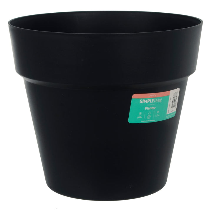 Round garden planter in black plastic for outdoor use