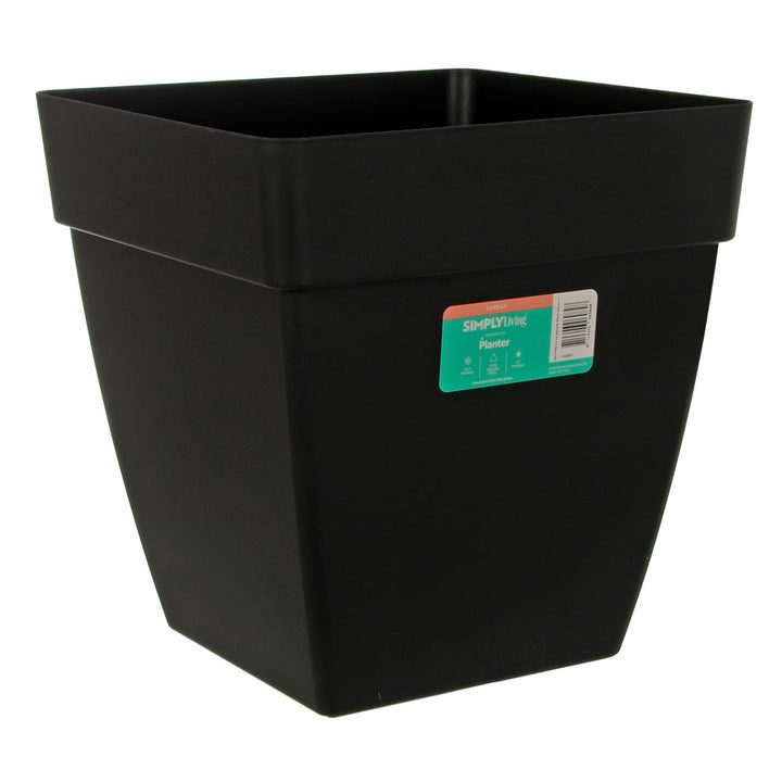 Square garden planter in black plastic