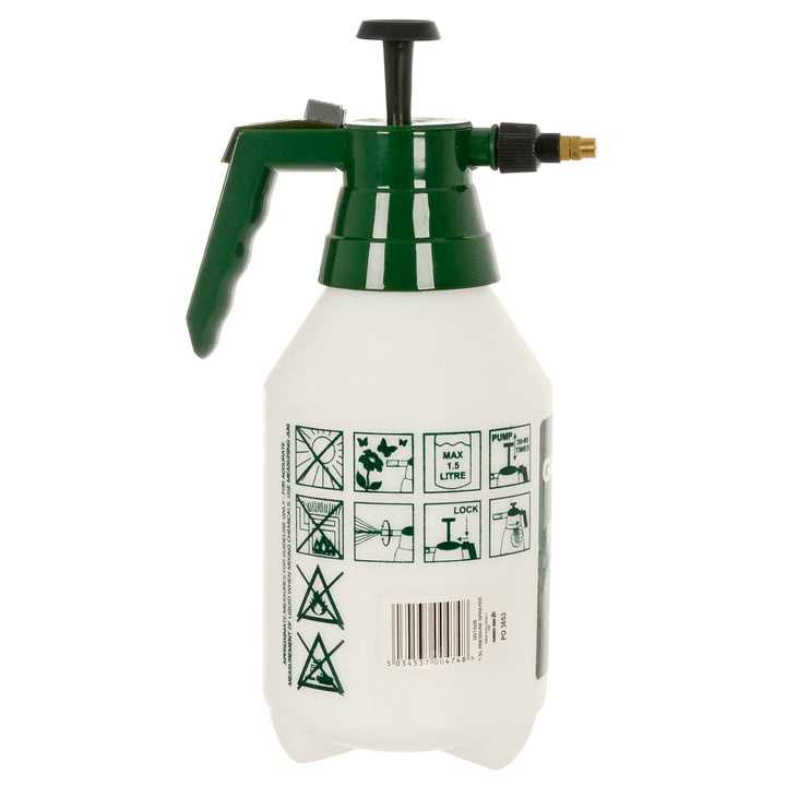 Reverse side of a garden pressure sprayer bottle with instructions for use