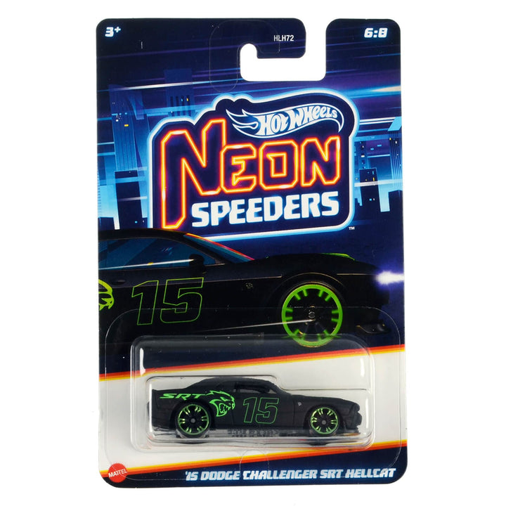 HLH72 168 black and green Dodge Challenger Hellcat Neon Speeders Hot Wheels die-cast metal car