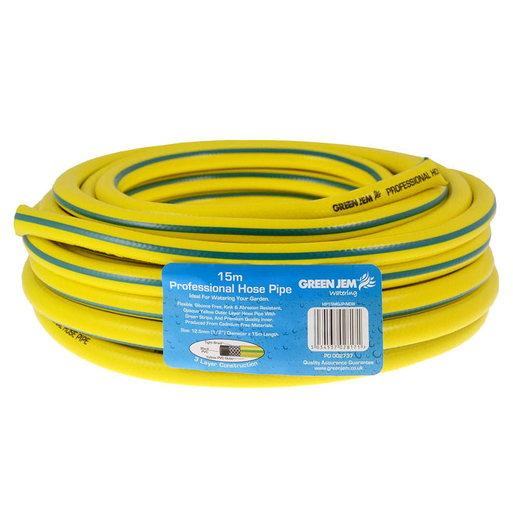 15m roll professional hose pipe in yellow ideal for gardening
