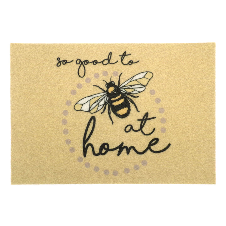 Doormat in beige with so good to Bee at home with large bumblebee