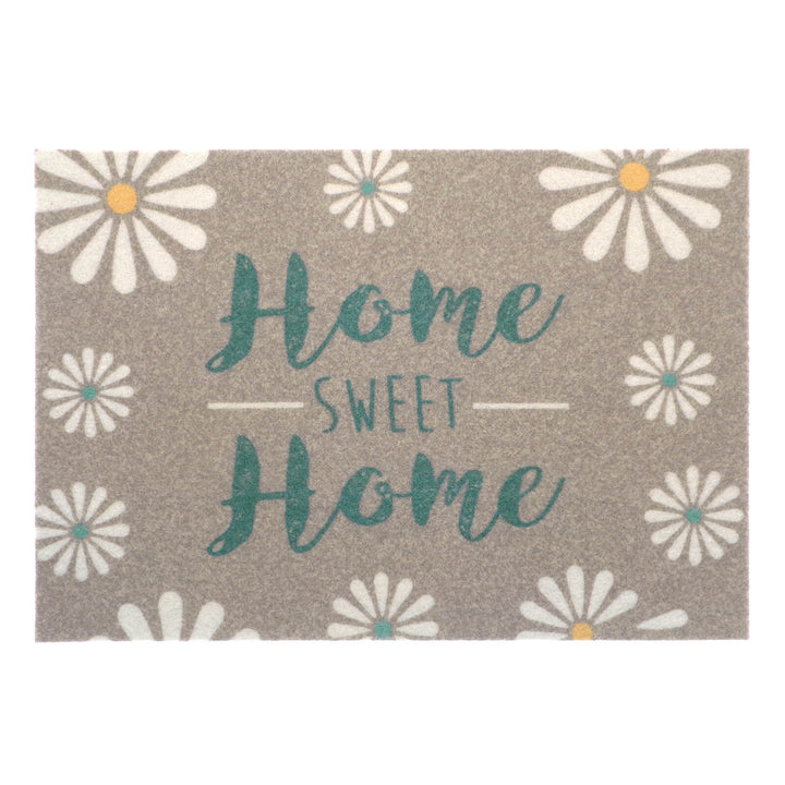 Grey doormat with Home sweet home and daisies print