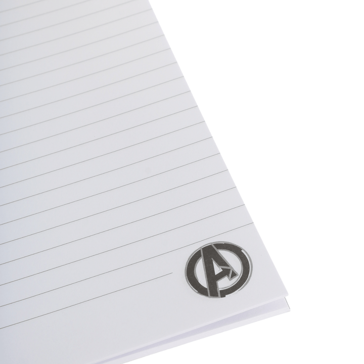 inside view of notebooks with lined pages and avengers logo in bottom corner