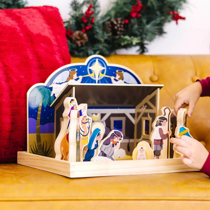 Melissa & Doug Wooden Christmas Nativity Set Stable with 11 Figures