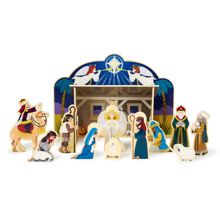 Wooden Nativity Set with stable and 11 figures