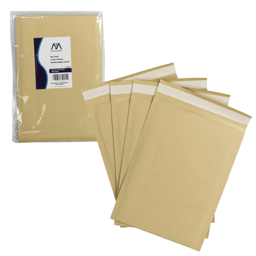 size F set of 4 brown paper envelopes with M7 Packaging branding