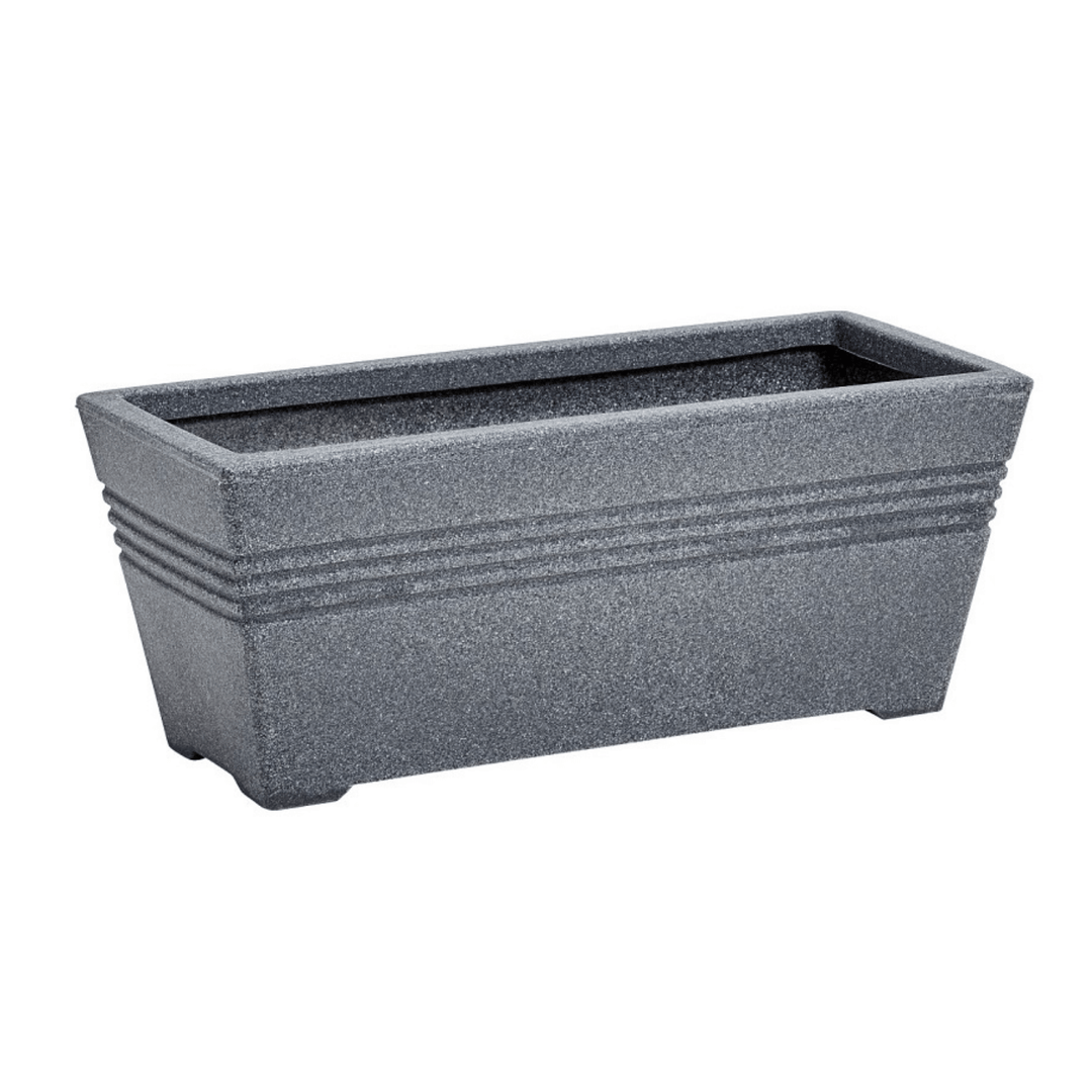 ash coloured trough rectangle shaped planter with ridged indent details to the top on white background