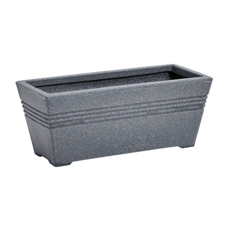 ash coloured trough rectangle shaped planter with ridged indent details to the top on white background