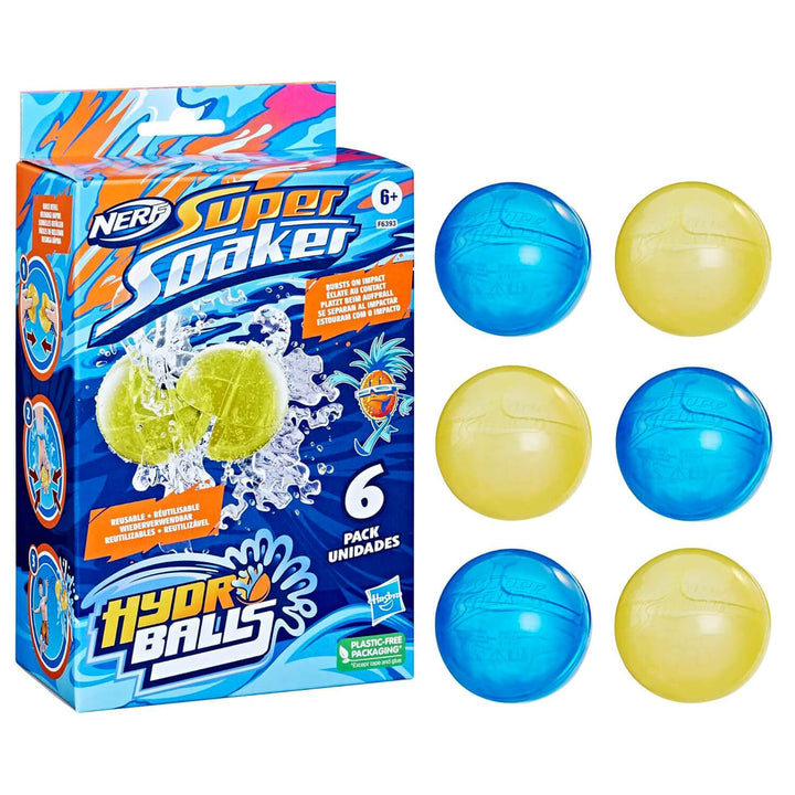 Pack of 6 Nerf Super Soaker Hydro Balls in 2 colours