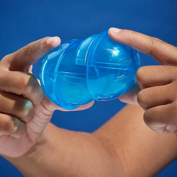 Hands putting together a reusable blue Nerf Water ball