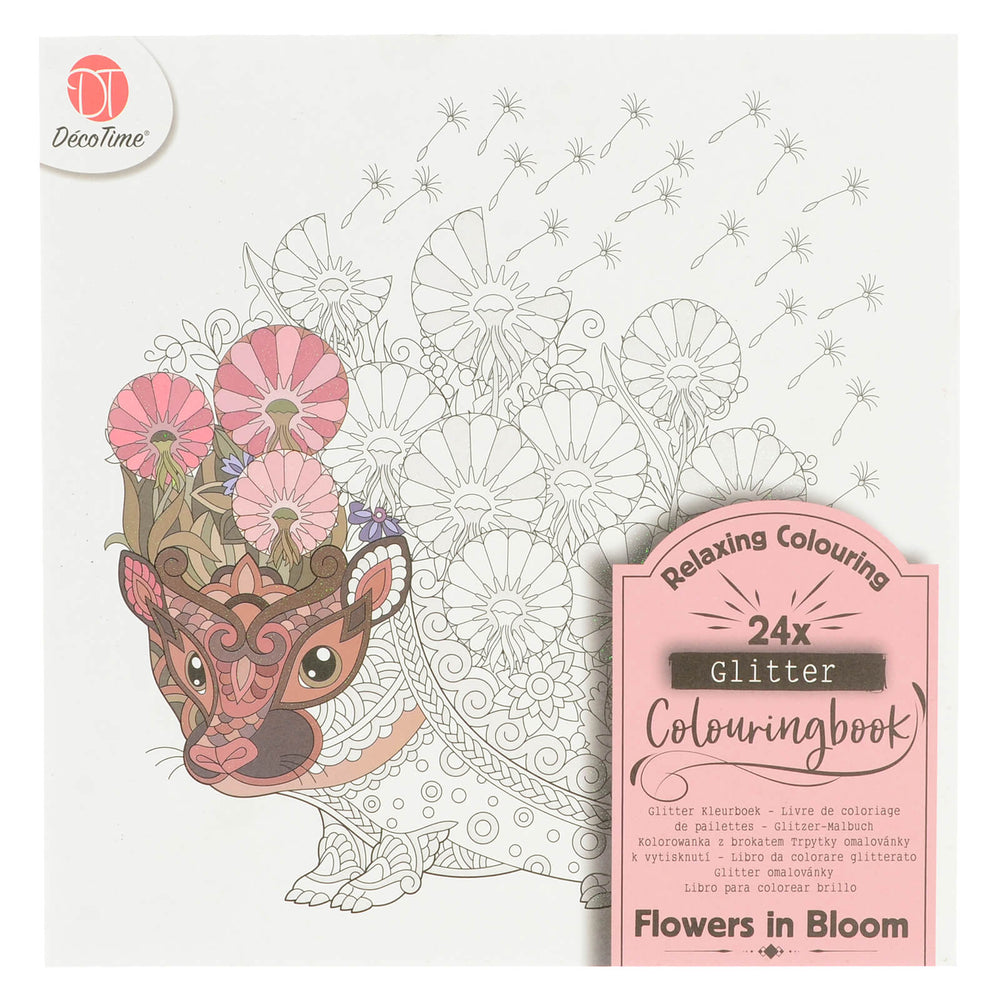 Flowers in Bloom Glitter Colouring Book with 24 pages