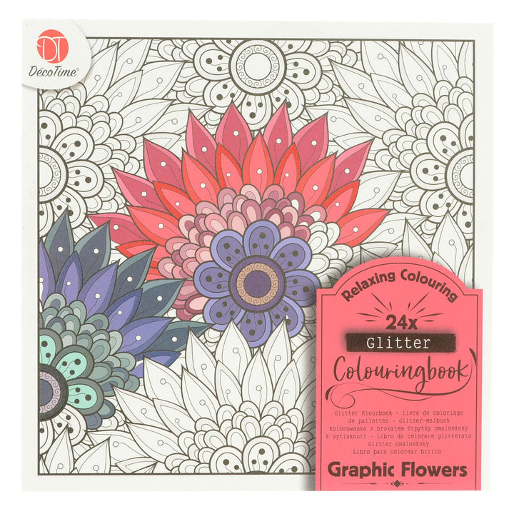 Graphic Flowers Glitter Colouring Book with 24 pages