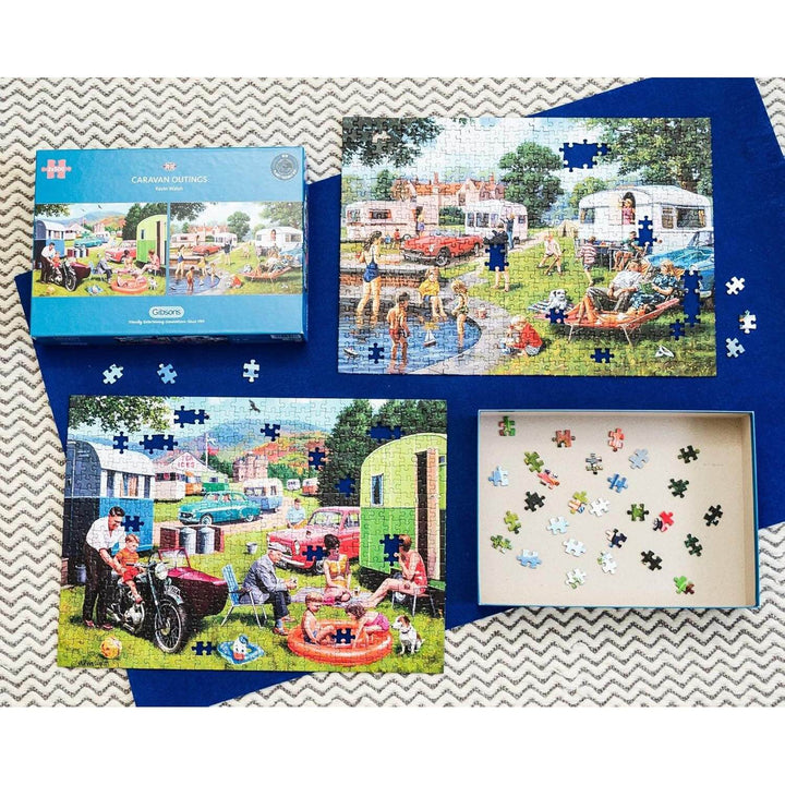 2 campsite image jigsaw puzzles almost complete