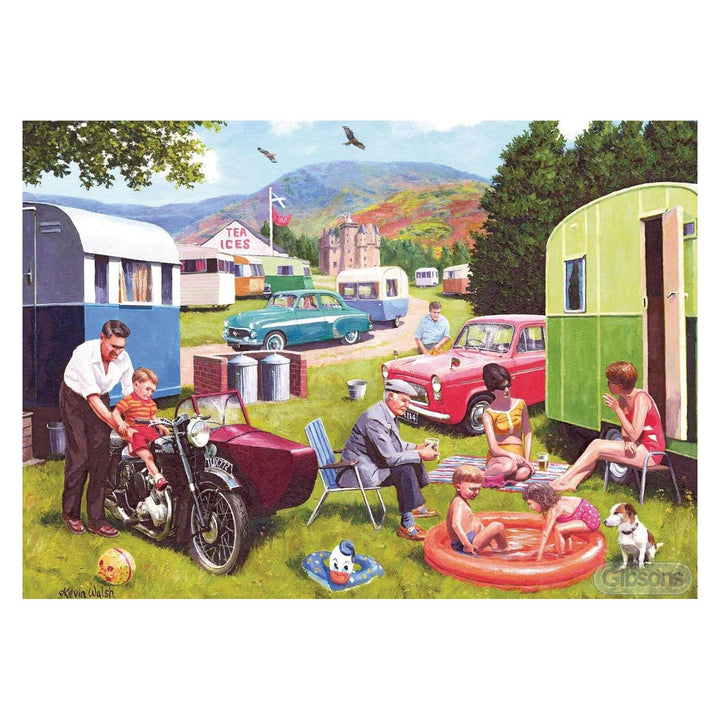 Scene of a caravan site in the Scottish Highlands in the 60s