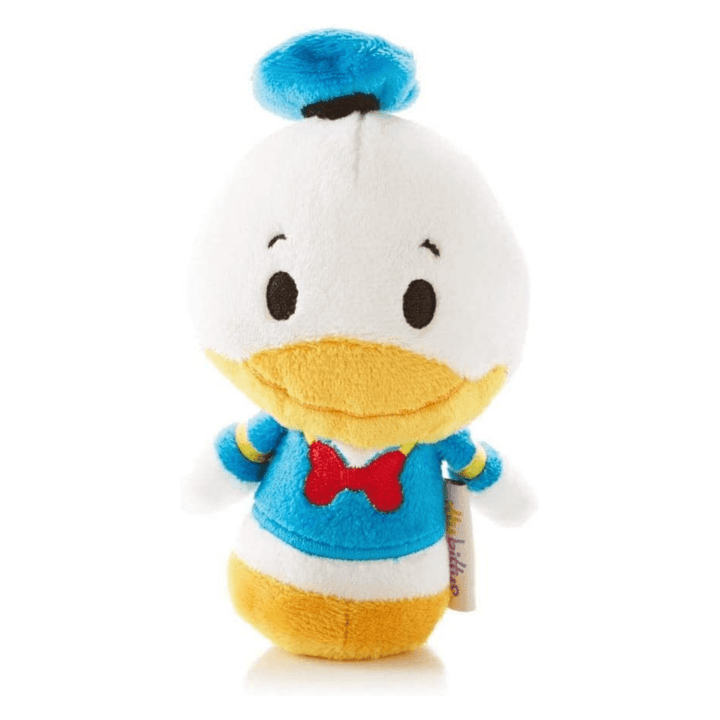 donald duck mini plush itty bittys toy with blue hat, top and red bow tie outfit on white background