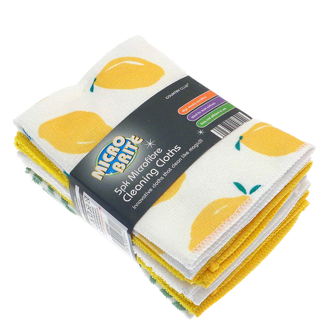 Pack of 5 Microfibre cleaning cloths with lemon pattern