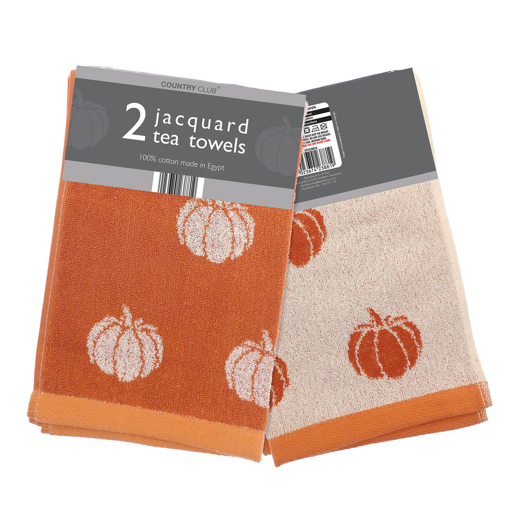 Orange pumpkin design pack of 2 tea towels fro Halloween