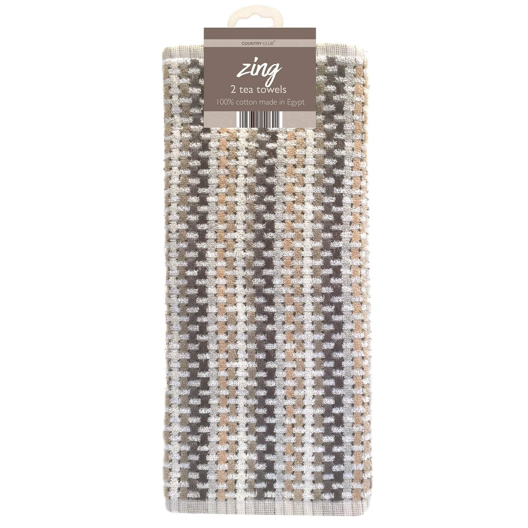 Natrual clours checkerboards pattern pack of 2 tea towels