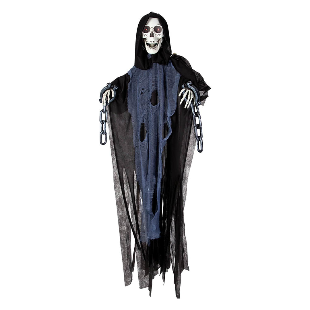 Hanging reaper in chains Halloween decoration with red LED eyes