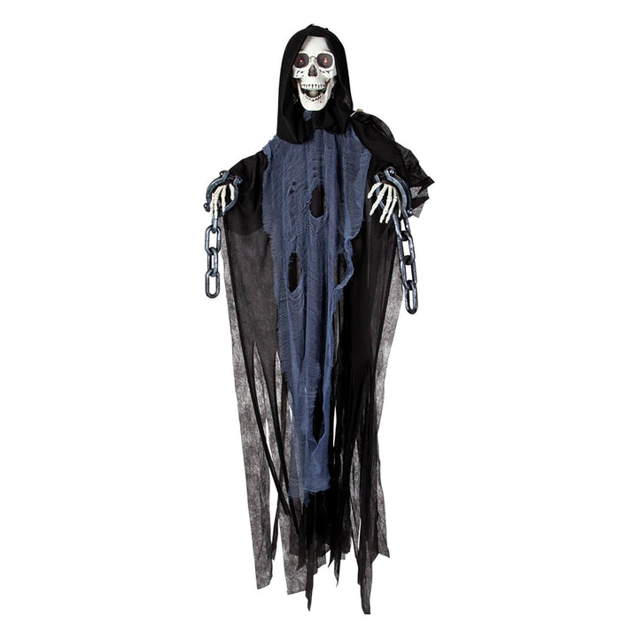 Hanging reaper in chains Halloween decoration with red LED eyes