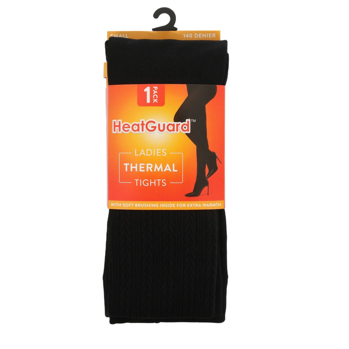Pack of HeatGuard ladies' thermal tights on a white background