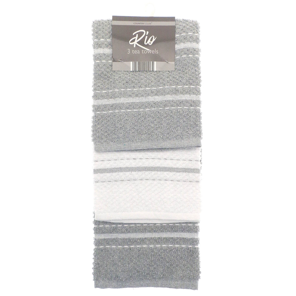 Pack of 3 grey and white striped Rio kitchen tea towels
