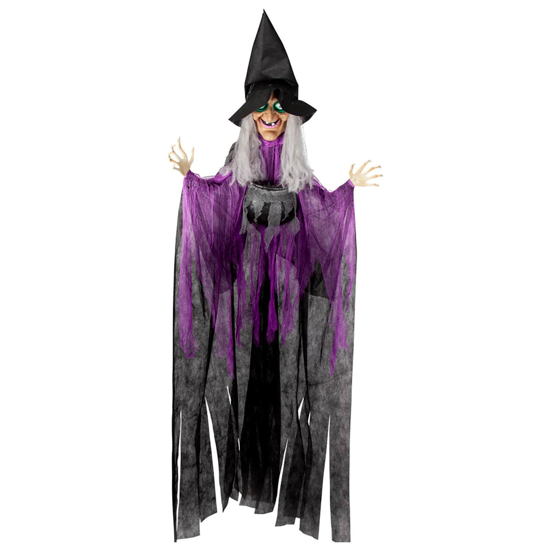 Light up hanging witch with cauldron Halloween decoration