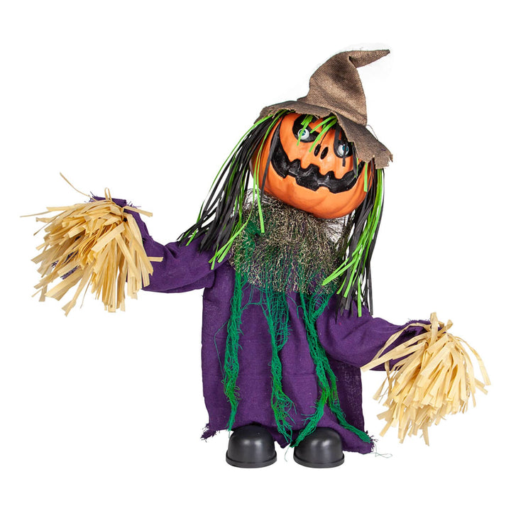 Dancing scarecrow with orange pumpkin head