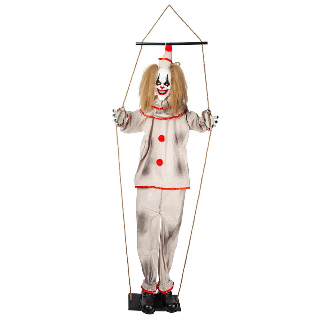 Freaky horror clown on a swing Halloween decoration