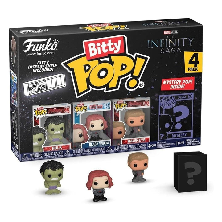 Funko Bitty Pop! Infinity Saga 4-pack with figures and packaging on a white background
