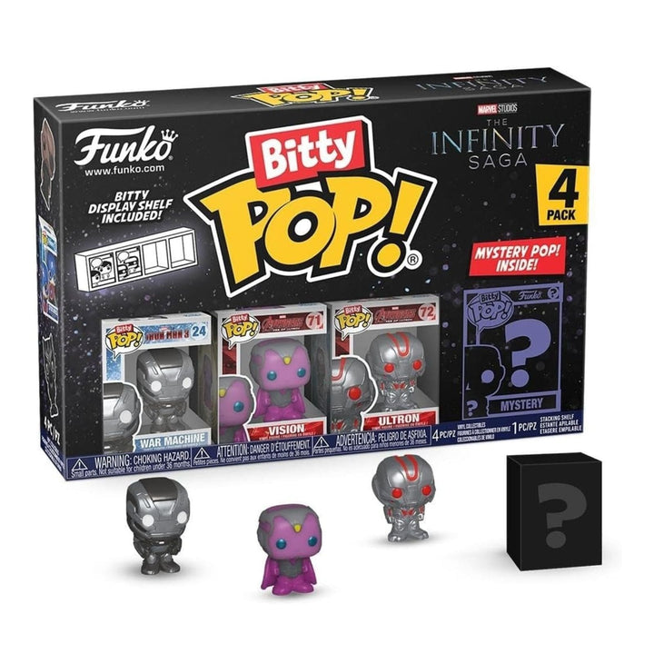 Funko Bitty Pop! Infinity Saga 4-pack with figures and packaging on a white background