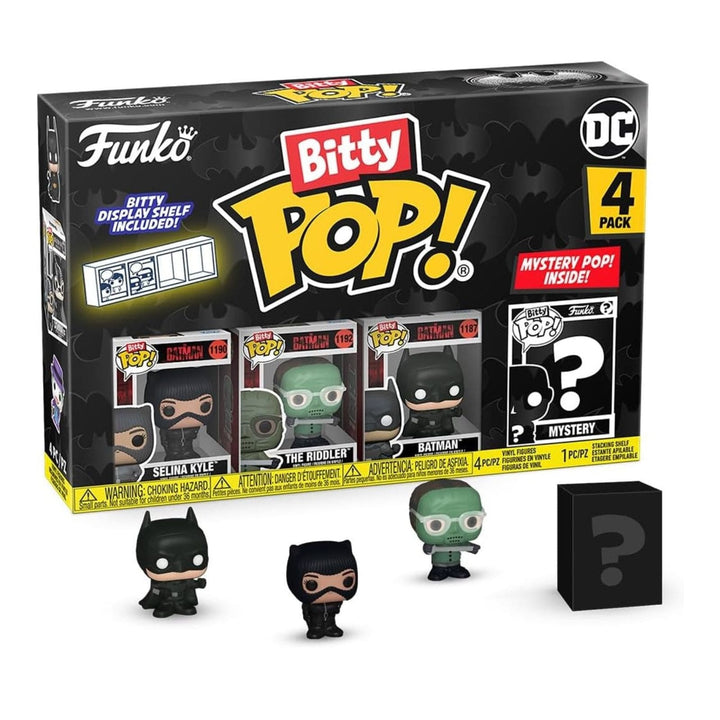 Funko Bitty Pop! DC Batman 4-pack packaging with figures and mystery box on a white background