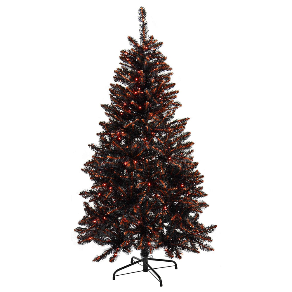 Black Halloween tree with orange lights and black metal stand