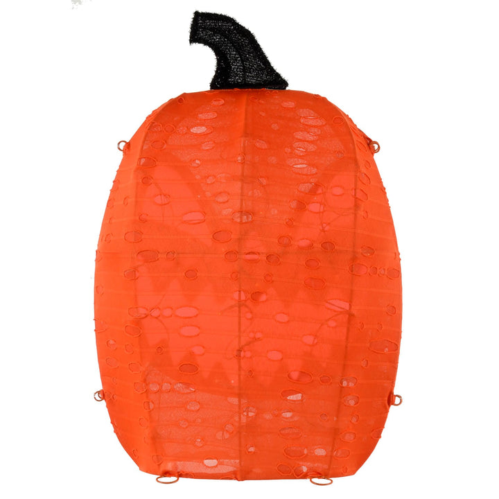 Back vie wof a pumpkin decoration for halloween garden display