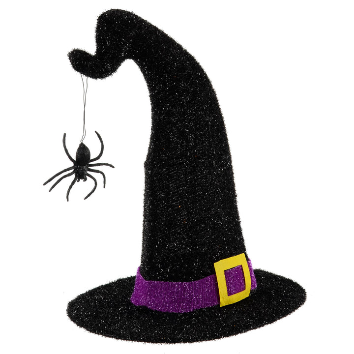 Black witch hat with spider purple band and gold buckle decoration