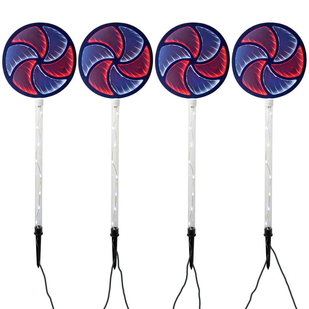 Set of 4 Christmas lollipop pathway lights in red and white