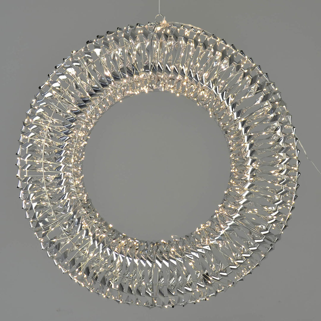 Silver Christmas wreath with warm white LED lights