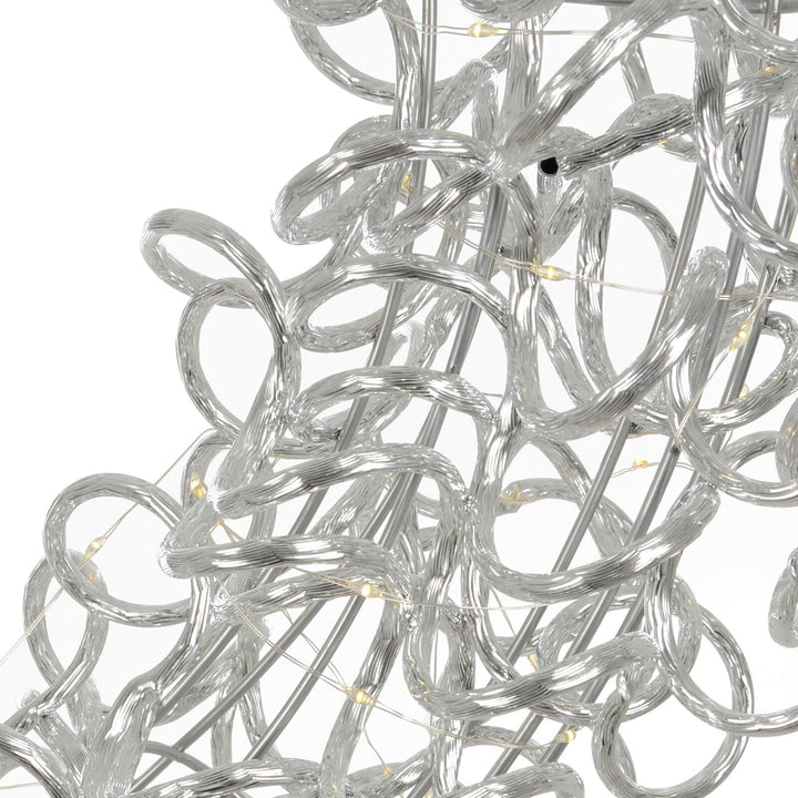 Close up of LED lights on a modern silver Christmas wreath