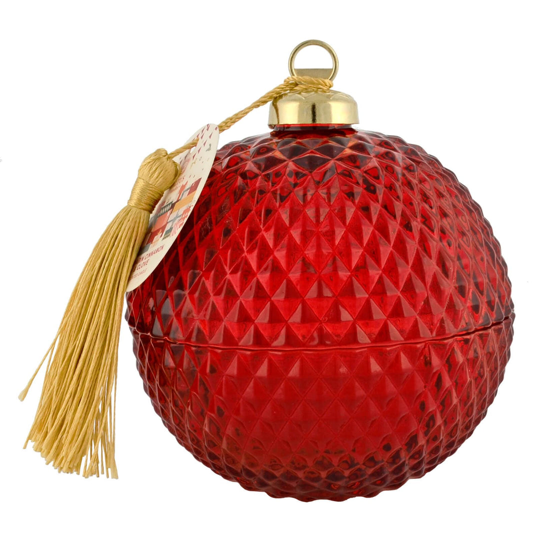 Red cut glass Christmas bauble candle with gold tassel