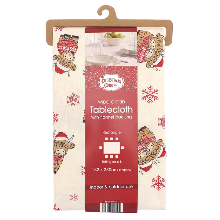 Packaged wipe clean tablecloth with Christmas design on a white background