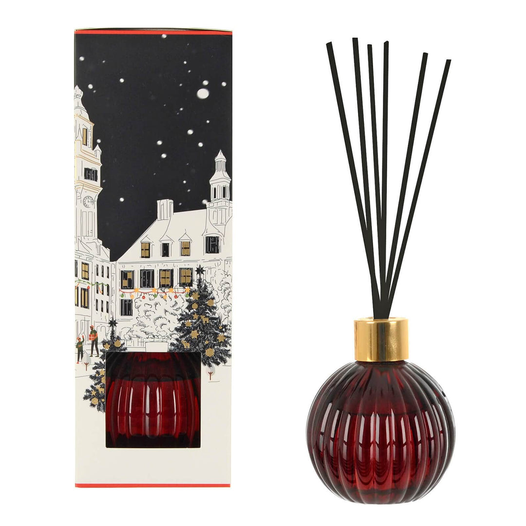 Christmas bauble shape reed diffuser with black reeds and gift box packaging
