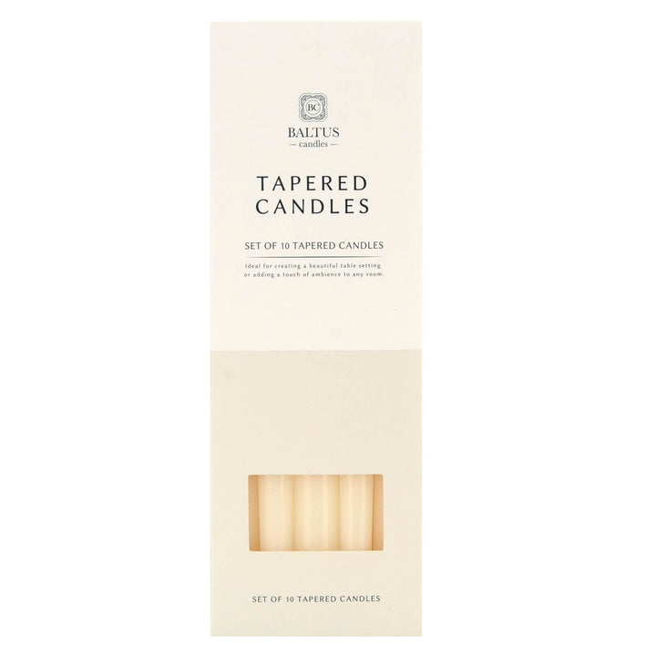 Pack of 10 ivory tapered candles from Baltus brand