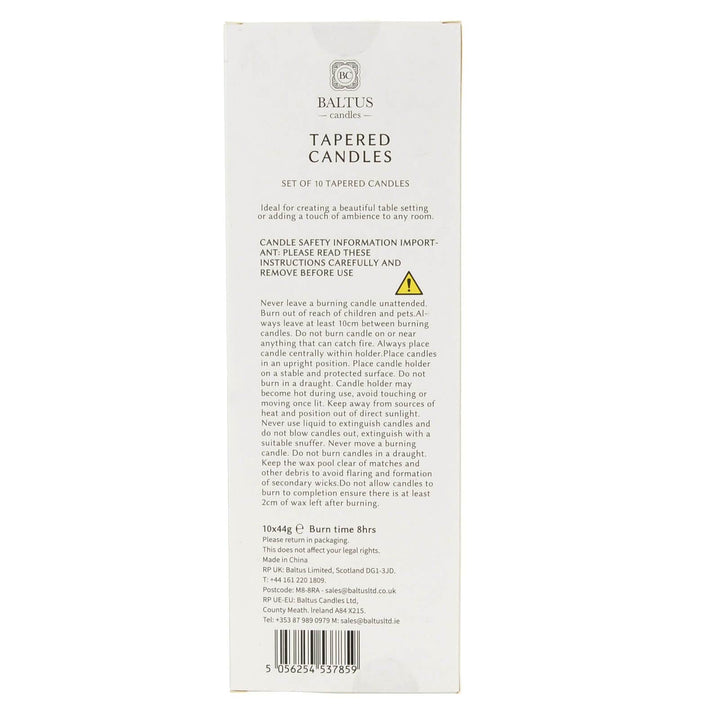 Back of packaging of tapered candles
