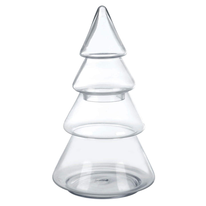4 tier glass christmas tree shaped storage jar on white background