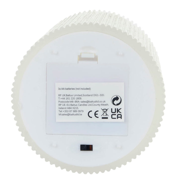 Base of a ridged candle with battery compartment