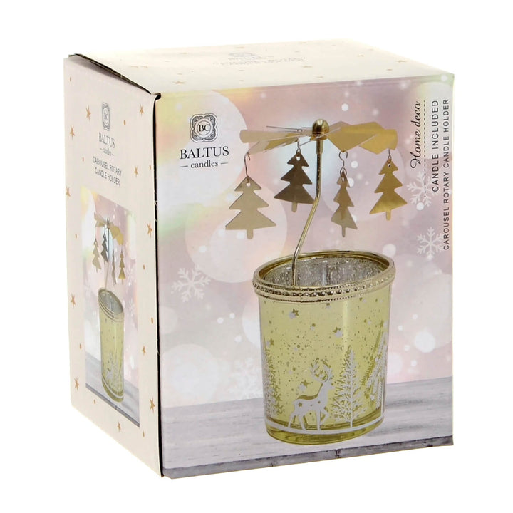 Gold Christmas carousel rotary candle holder in gift box packaging