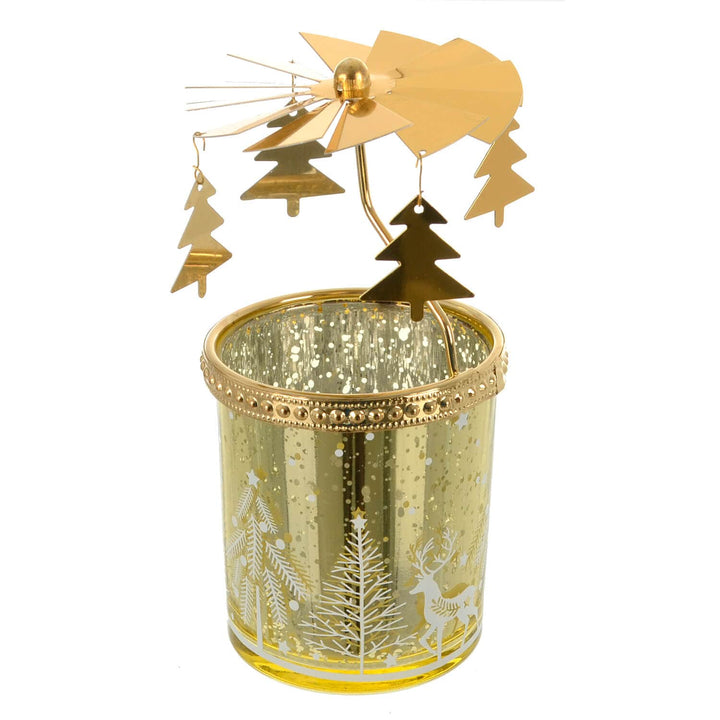 Gold Christmas carousel candle holder with Christmas tree decoration