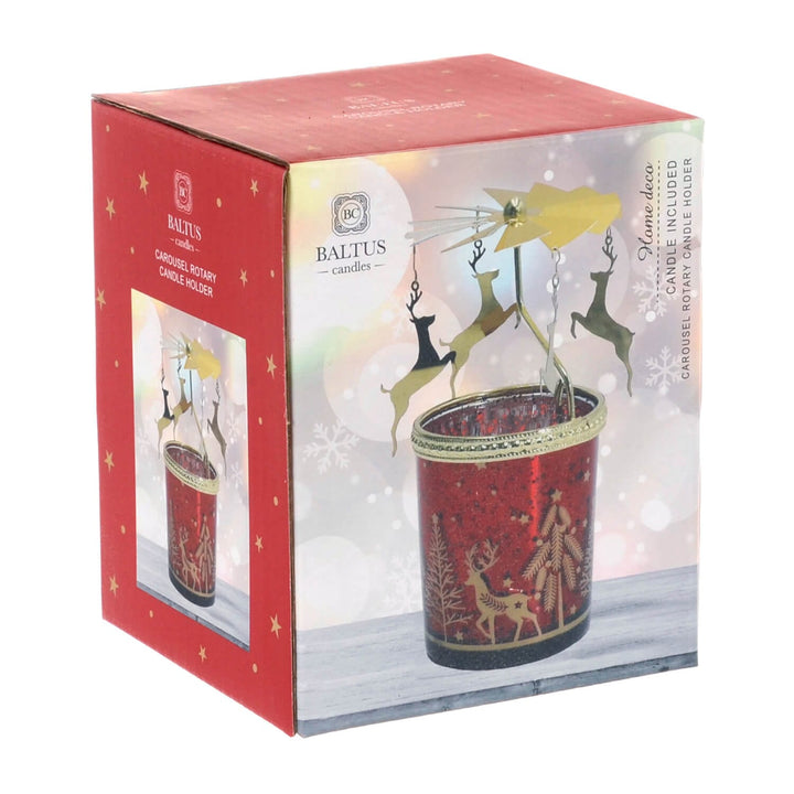Red carousel rotary candle holder in gift box packaging